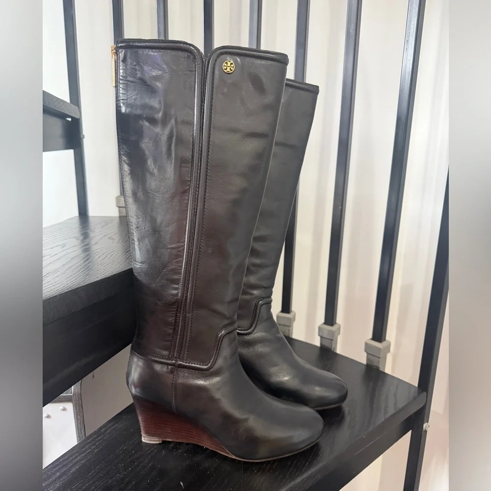 Tory Burch Irene 75mm Wedge Equestrian Boots Black 8